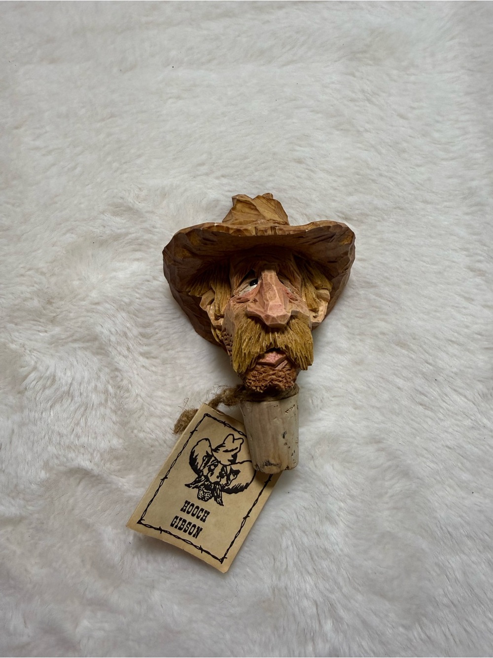 Spit 'N' Whittle Hooch Gibson Chris Hammack Western Caricature Bottle Stopper